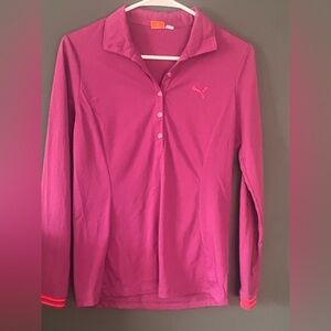 Puma Women's Long Sleeve Polo in Bright Fuchsia